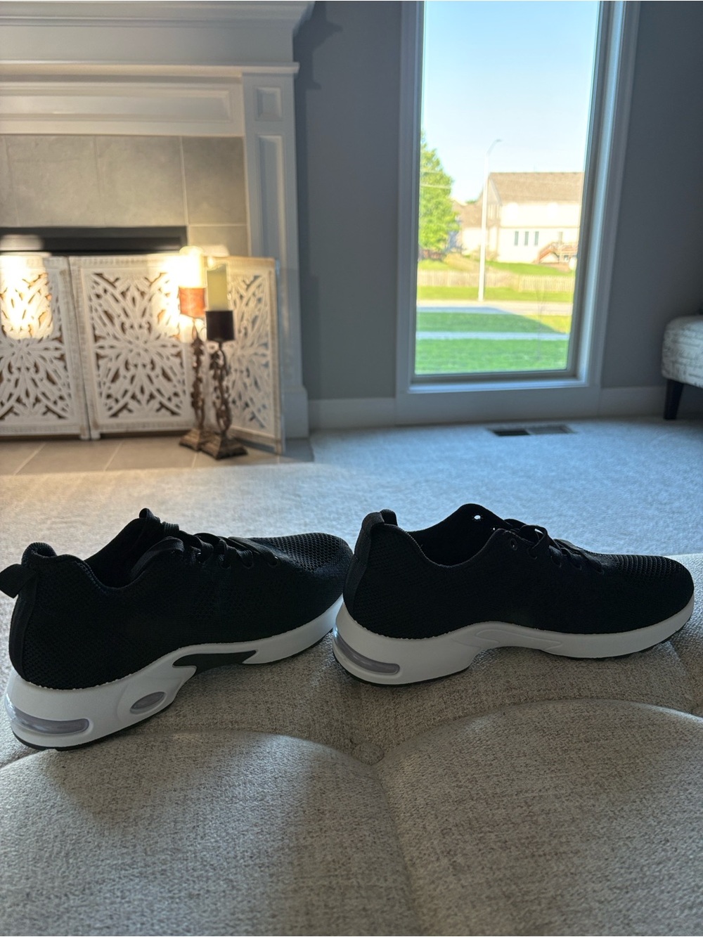 Unisex Black Knit Lace-Up Athletic Sneakers with White Sole - Picture 9 of 17